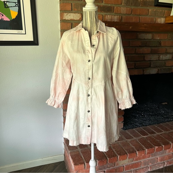 Free People Hannah Denim Mini Dress in Light Pink Tie Dye Sz S - Picture 5 of 13